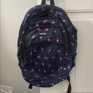 Parquet Navy Backpack with Pink Flamingos